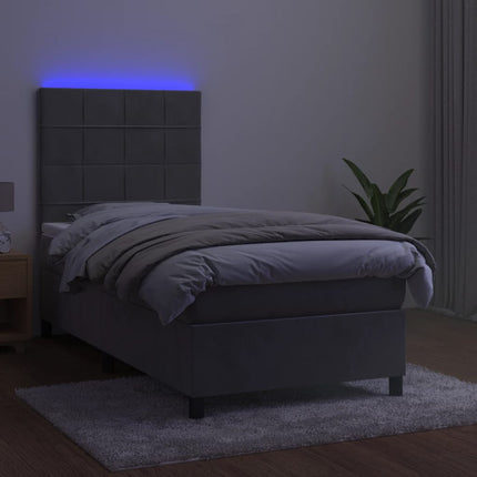 kontinentalseng med LED-lys 90x200 cm fløjl lysegrå