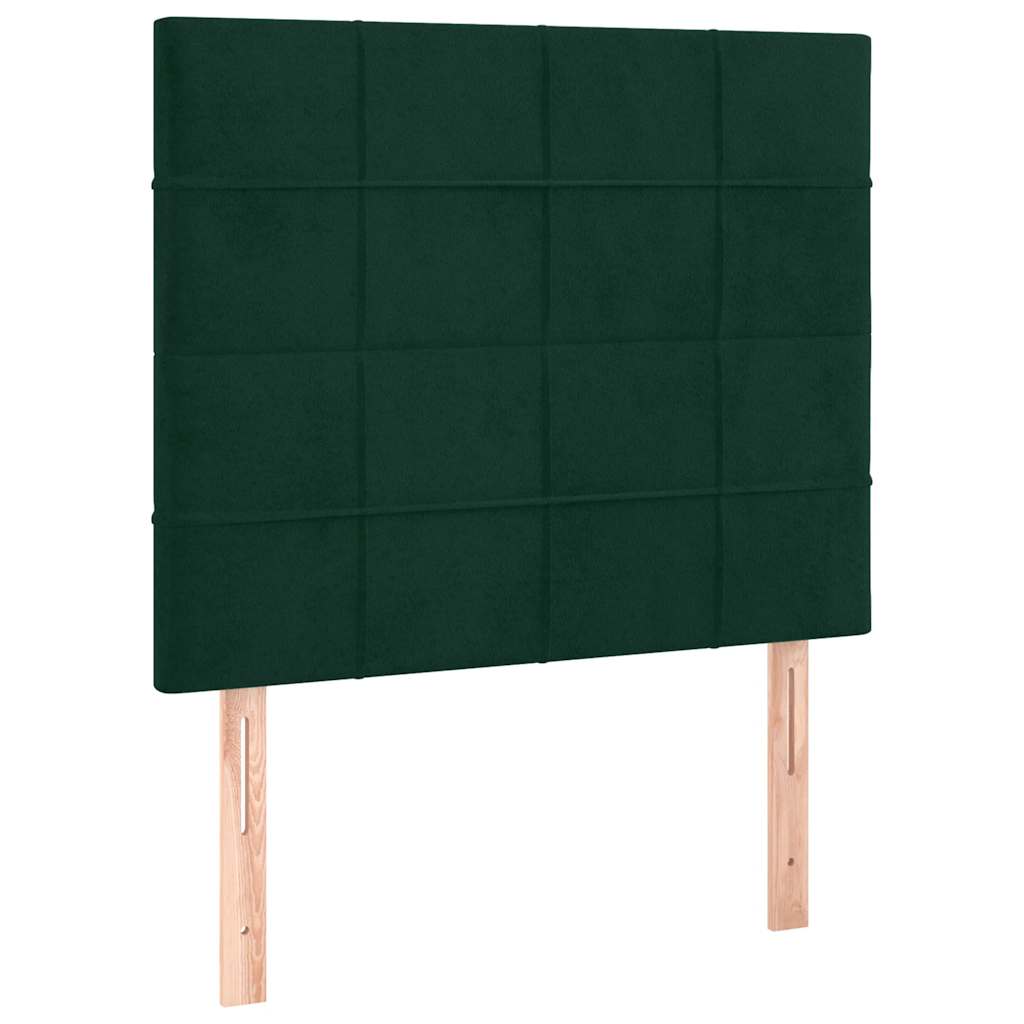 kontinentalseng med LED-lys 90x200 cm fløjl mørkegrøn