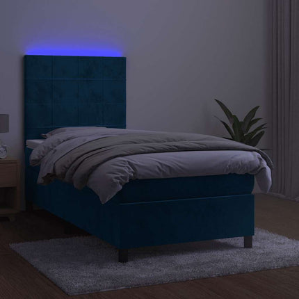kontinentalseng med LED-lys 90x200 cm fløjl mørkeblå
