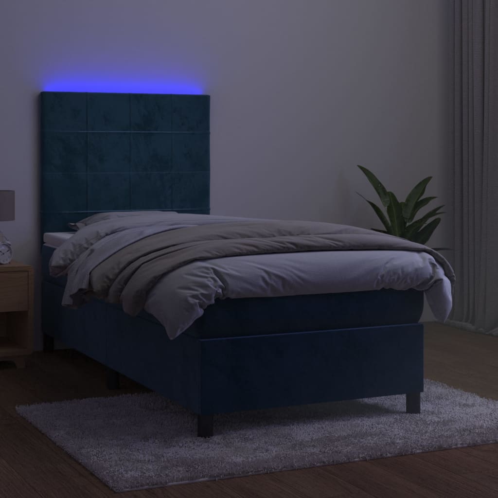 kontinentalseng med LED-lys 100x200 cm fløjl mørkeblå