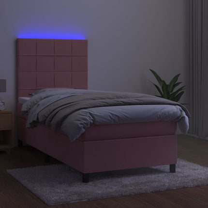kontinentalseng med LED-lys 100x200 cm fløjl lyserød