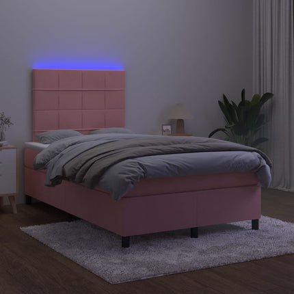 kontinentalseng med LED-lys 120x200 cm fløjl lyserød