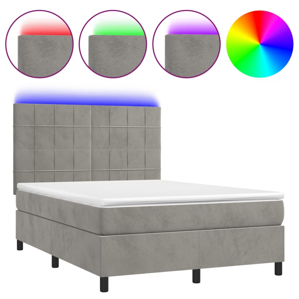 kontinentalseng med LED-lys 140x190 cm velour lysegrå