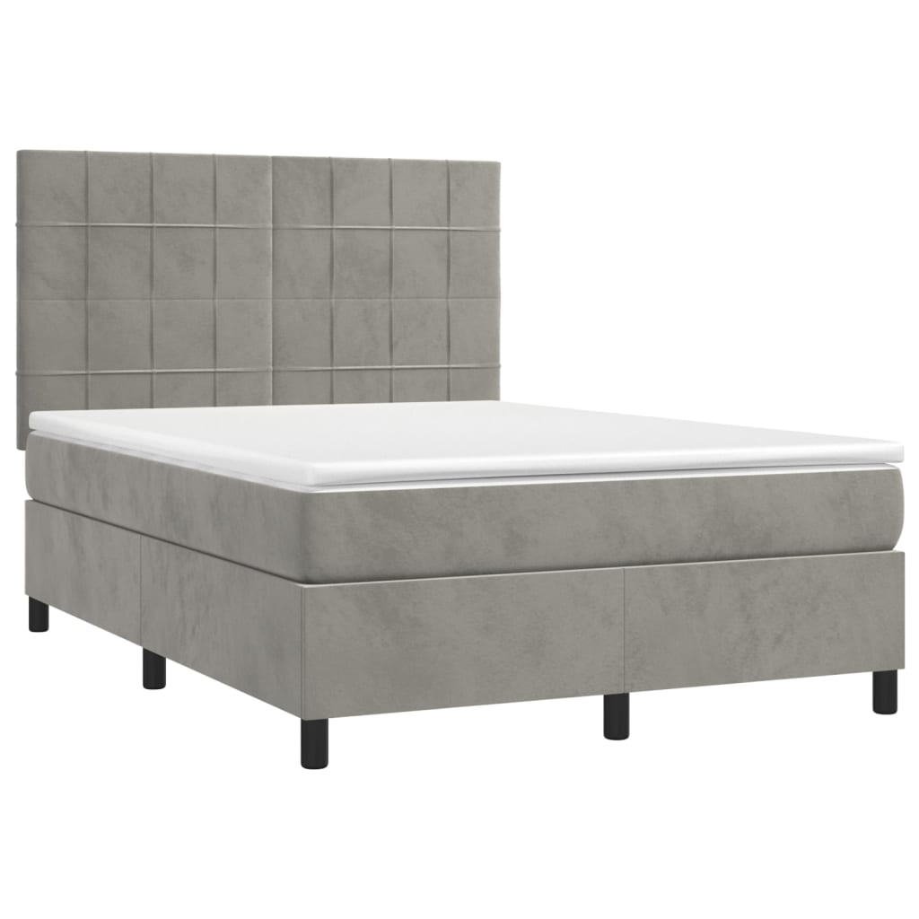 kontinentalseng med LED-lys 140x190 cm velour lysegrå