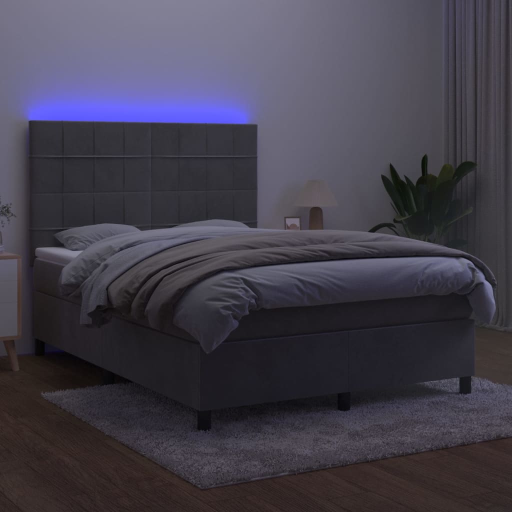 kontinentalseng med LED-lys 140x190 cm velour lysegrå