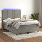 kontinentalseng med LED-lys 140x190 cm velour lysegrå