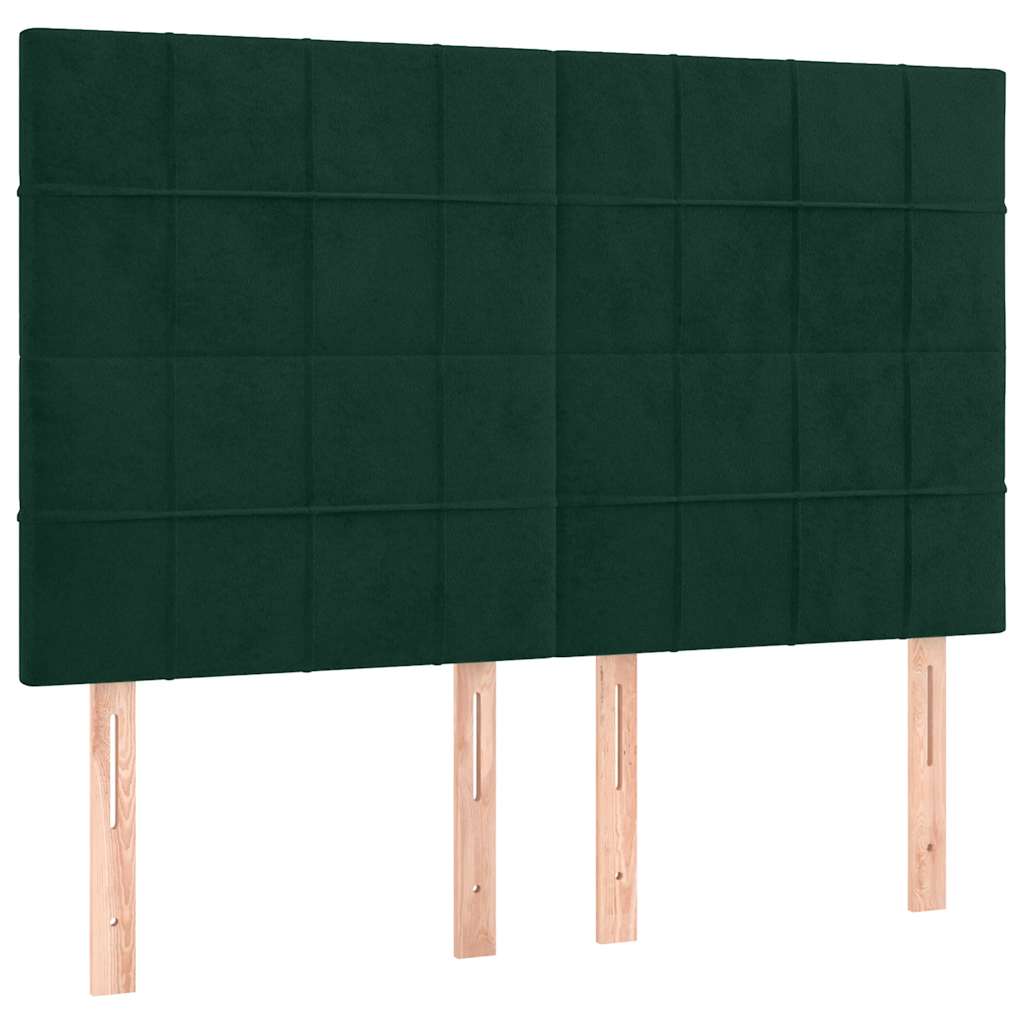 kontinentalseng med LED-lys 140x200 cm fløjl mørkegrøn