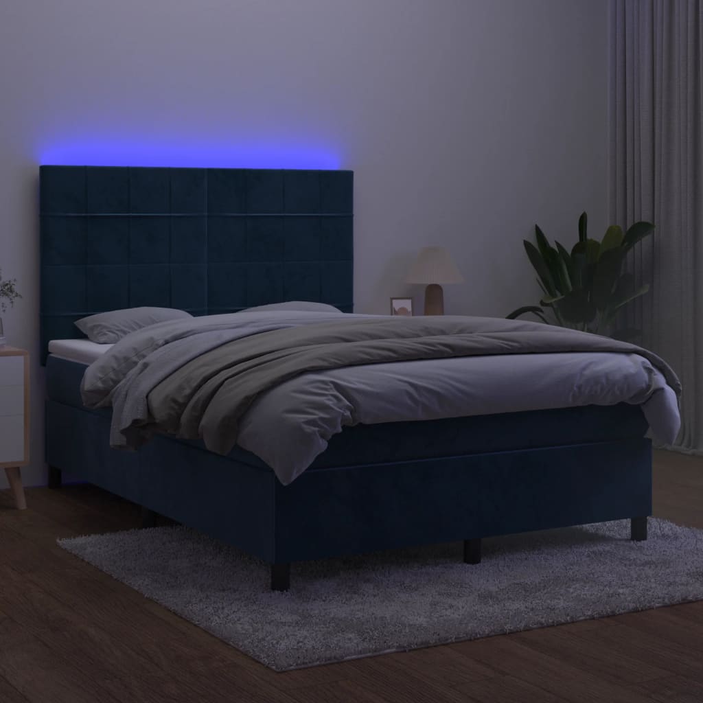 kontinentalseng med LED-lys 140x200 cm fløjl mørkeblå