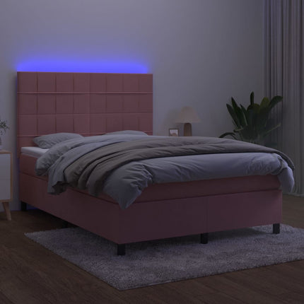 kontinentalseng med LED-lys 140x200 cm fløjl lyserød
