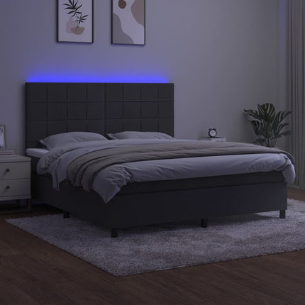 kontinentalseng med LED-lys 160x200 cm fløjl mørkegrå