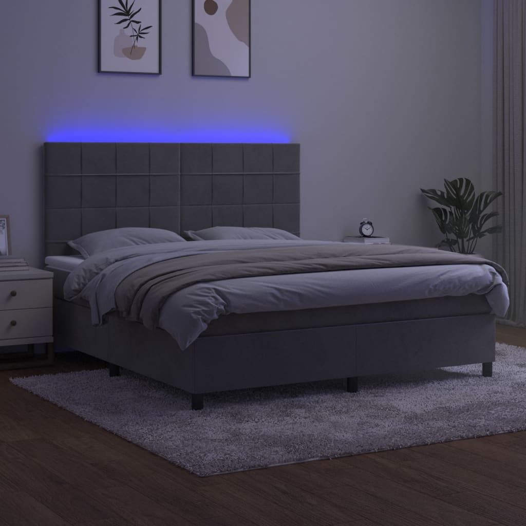 kontinentalseng med LED-lys 180x200 cm fløjl lysegrå