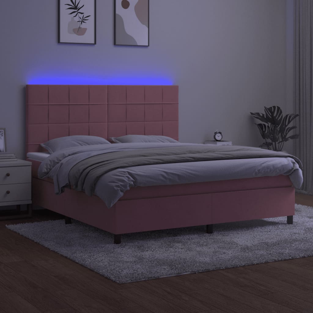 kontinentalseng med LED-lys 180x200 cm fløjl lyserød