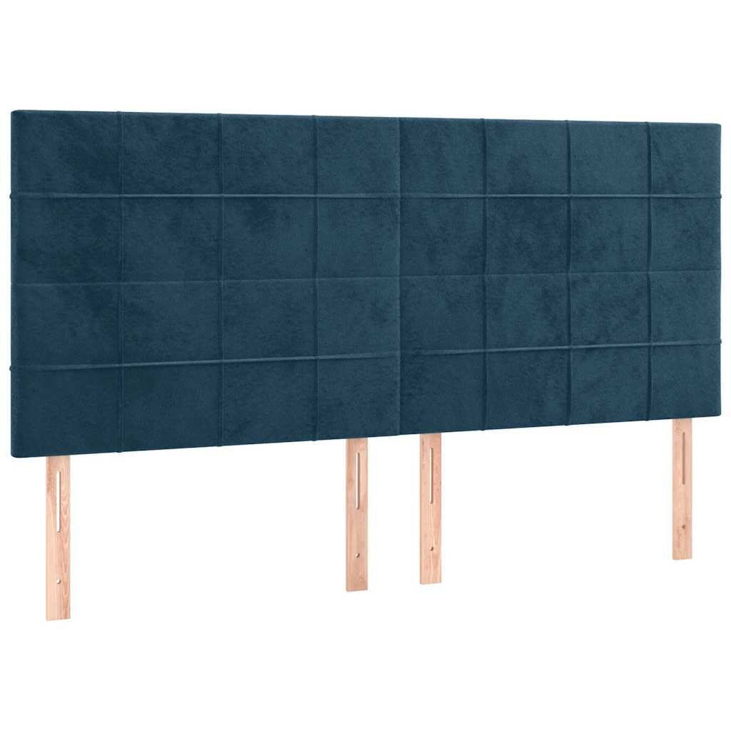 kontinentalseng med LED-lys 200x200 cm fløjl mørkeblå