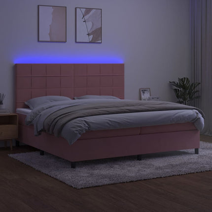 kontinentalseng med LED-lys 200x200 cm fløjl lyserød