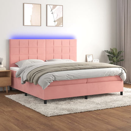 kontinentalseng med LED-lys 200x200 cm fløjl lyserød