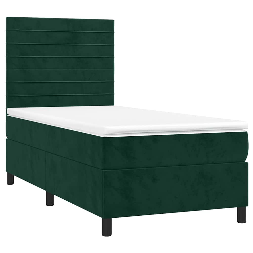 kontinentalseng med LED-lys 80x200 cm velour mørkegrøn