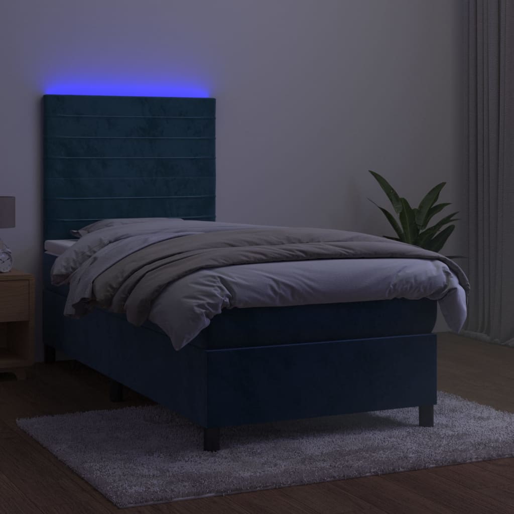 kontinentalseng med LED-lys 90x190 cm fløjl mørkeblå