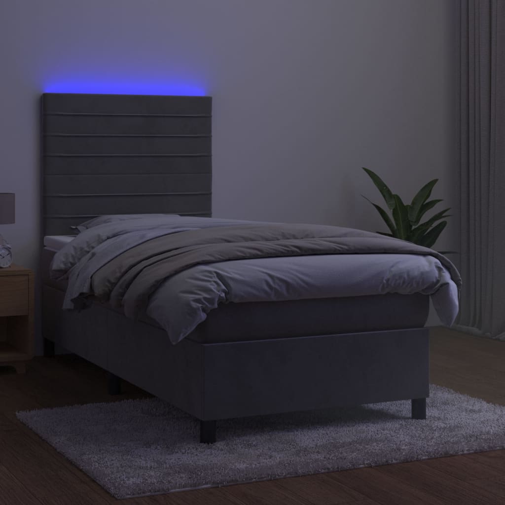kontinentalseng med LED-lys 100x200 cm fløjl lysegrå