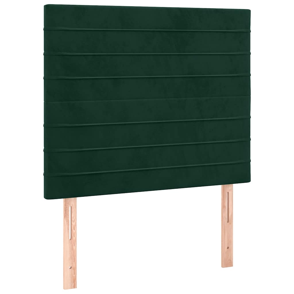 kontinentalseng med LED-lys 100x200 cm fløjl mørkegrøn