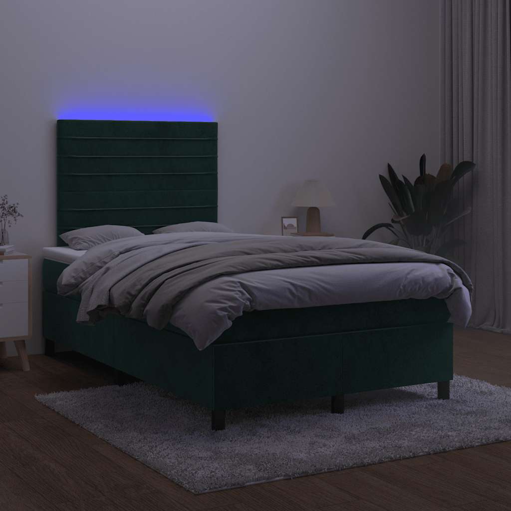 kontinentalseng med LED-lys 120x200 cm fløjl mørkegrøn