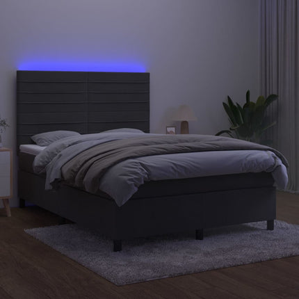 kontinentalseng med LED-lys 140x190 cm fløjl mørkegrå
