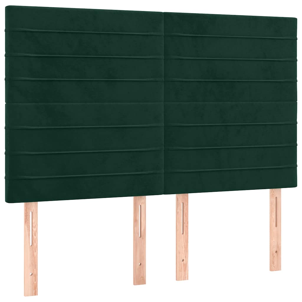 kontinentalseng med LED-lys 140x190 cm fløjl mørkegrøn
