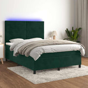 kontinentalseng med LED-lys 140x190 cm fløjl mørkegrøn