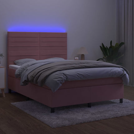 kontinentalseng med LED-lys 140x190 cm fløjl lyserød