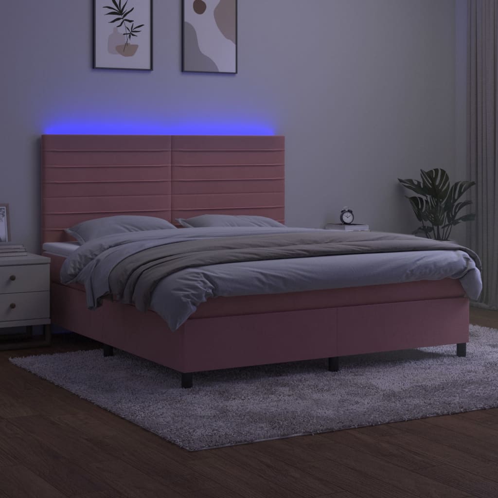 kontinentalseng med LED-lys 160x200 cm fløjl lyserød