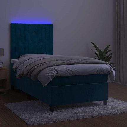 kontinentalseng med LED-lys 80x200 cm velour mørkeblå