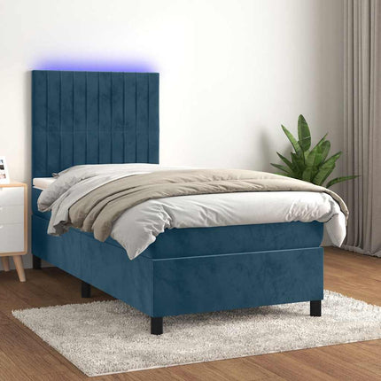 kontinentalseng med LED-lys 80x200 cm velour mørkeblå