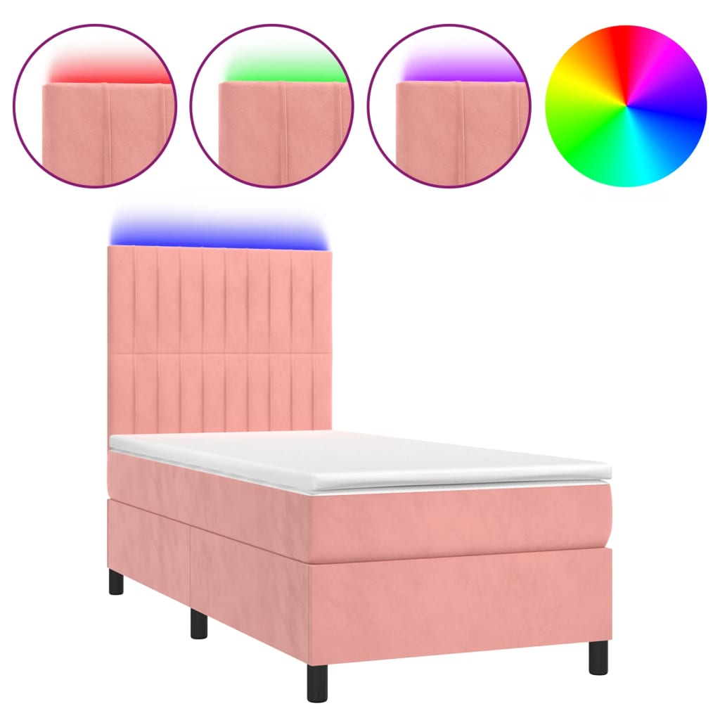 kontinentalseng med LED-lys 80x200 cm velour pink