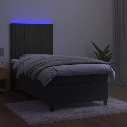 kontinentalseng med LED-lys 90x190 cm fløjl mørkegrå