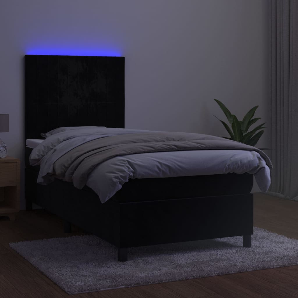 kontinentalseng med LED-lys 90x190 cm fløjl sort
