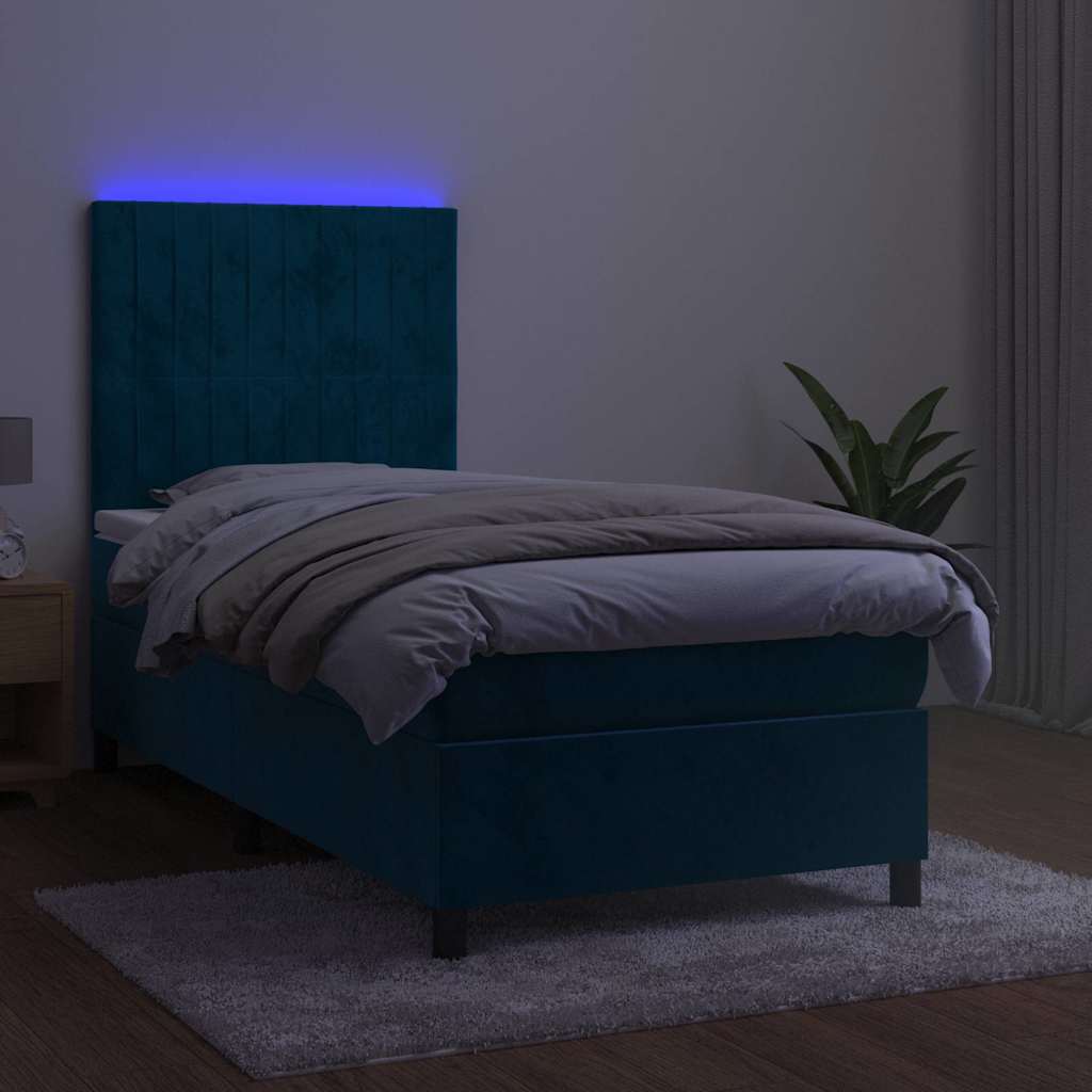 kontinentalseng med LED-lys 90x200 cm fløjl mørkeblå