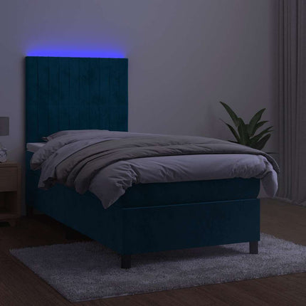 kontinentalseng med LED-lys 100x200 cm fløjl mørkeblå