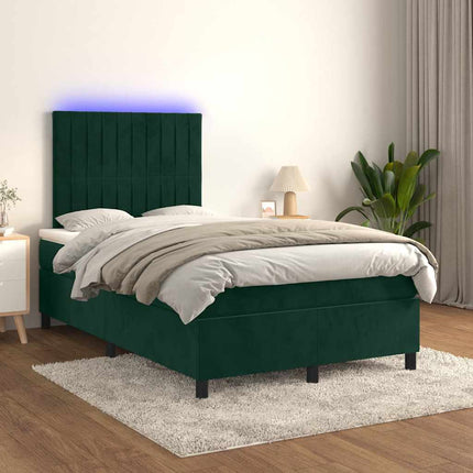 kontinentalseng med LED-lys 120x200 cm fløjl mørkegrøn