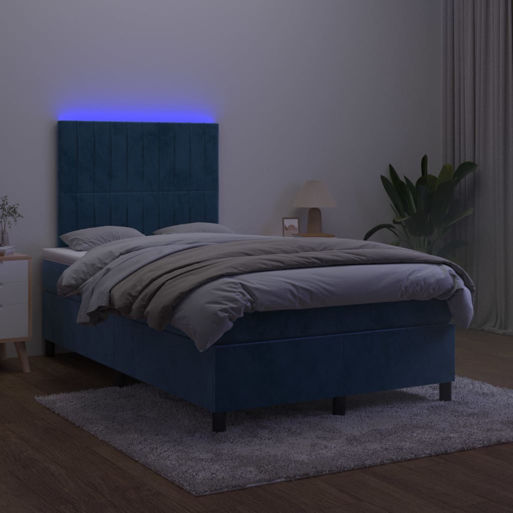 kontinentalseng med LED-lys 120x200 cm fløjl mørkeblå