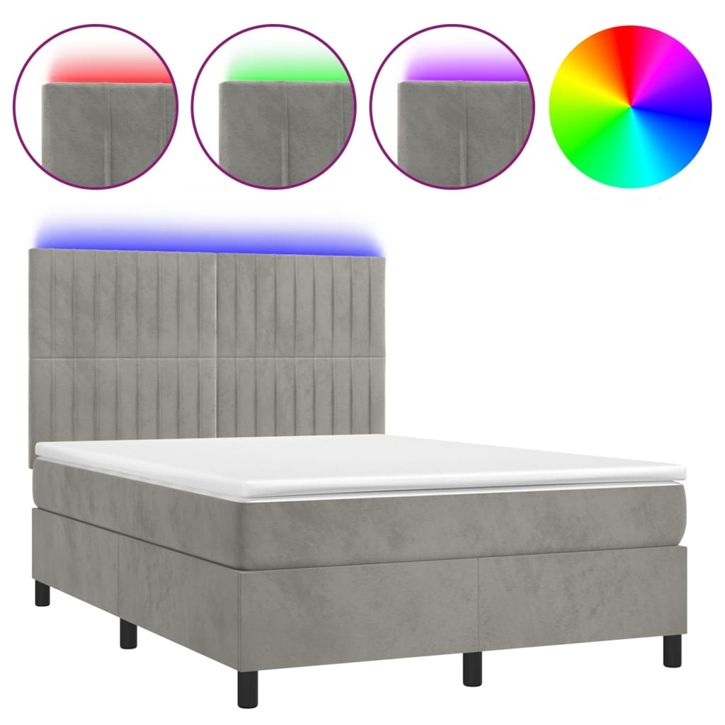 kontinentalseng med LED-lys 140x190 cm velour lysegrå
