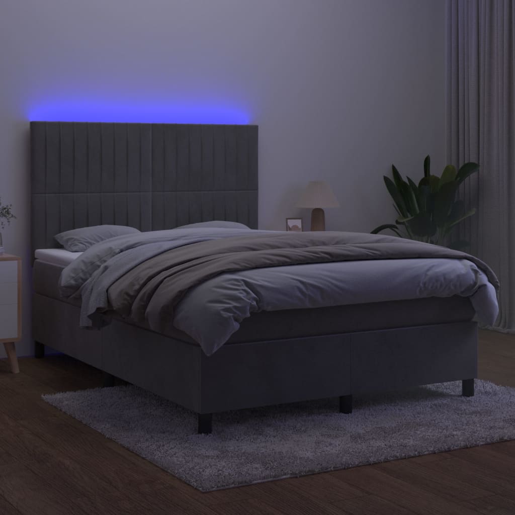 kontinentalseng med LED-lys 140x190 cm velour lysegrå