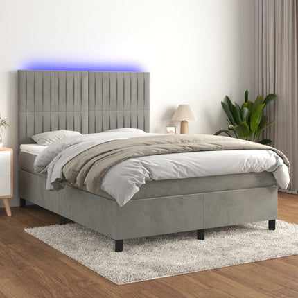 kontinentalseng med LED-lys 140x190 cm velour lysegrå