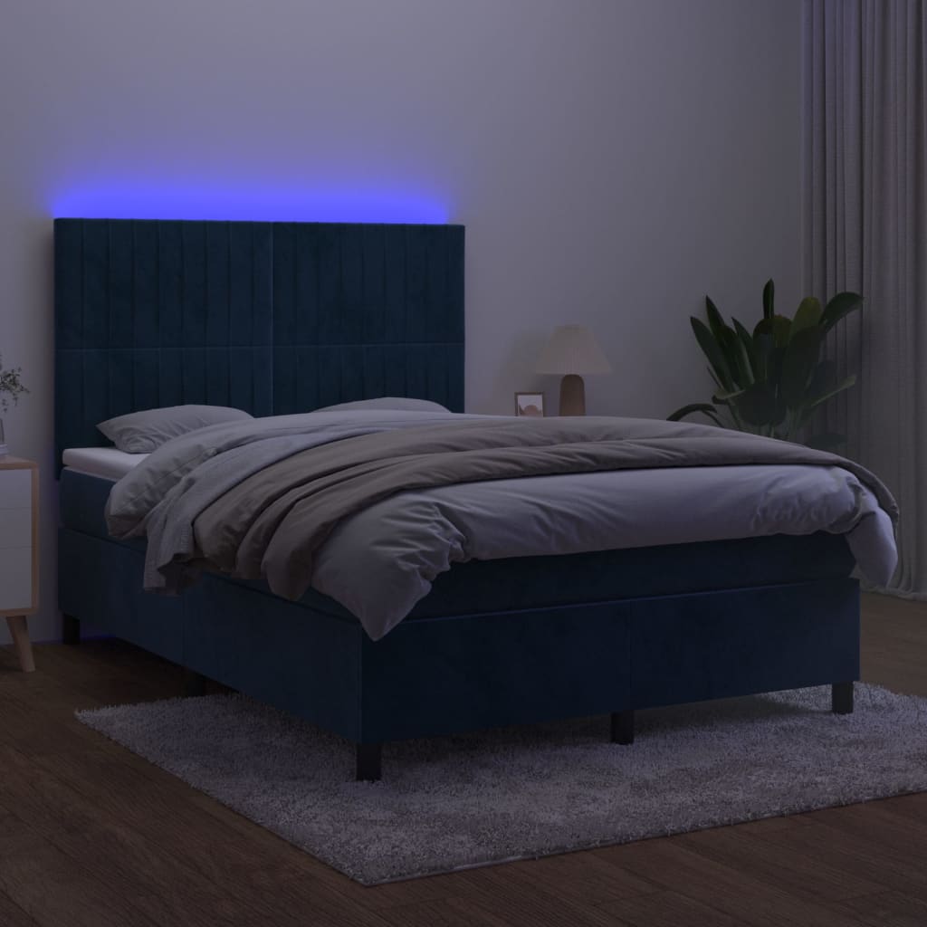 kontinentalseng med LED-lys 140x190 cm fløjl mørkeblå