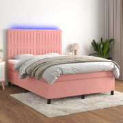kontinentalseng med LED-lys 140x190 cm fløjl lyserød