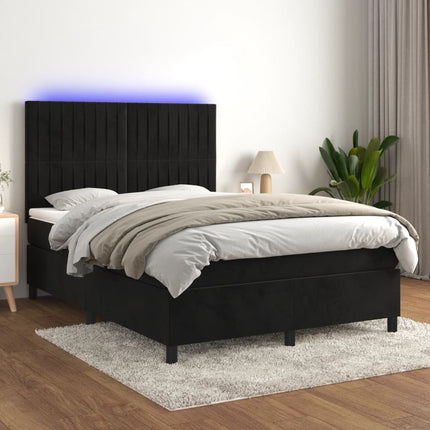kontinentalseng med LED-lys 140x200 cm fløjl sort