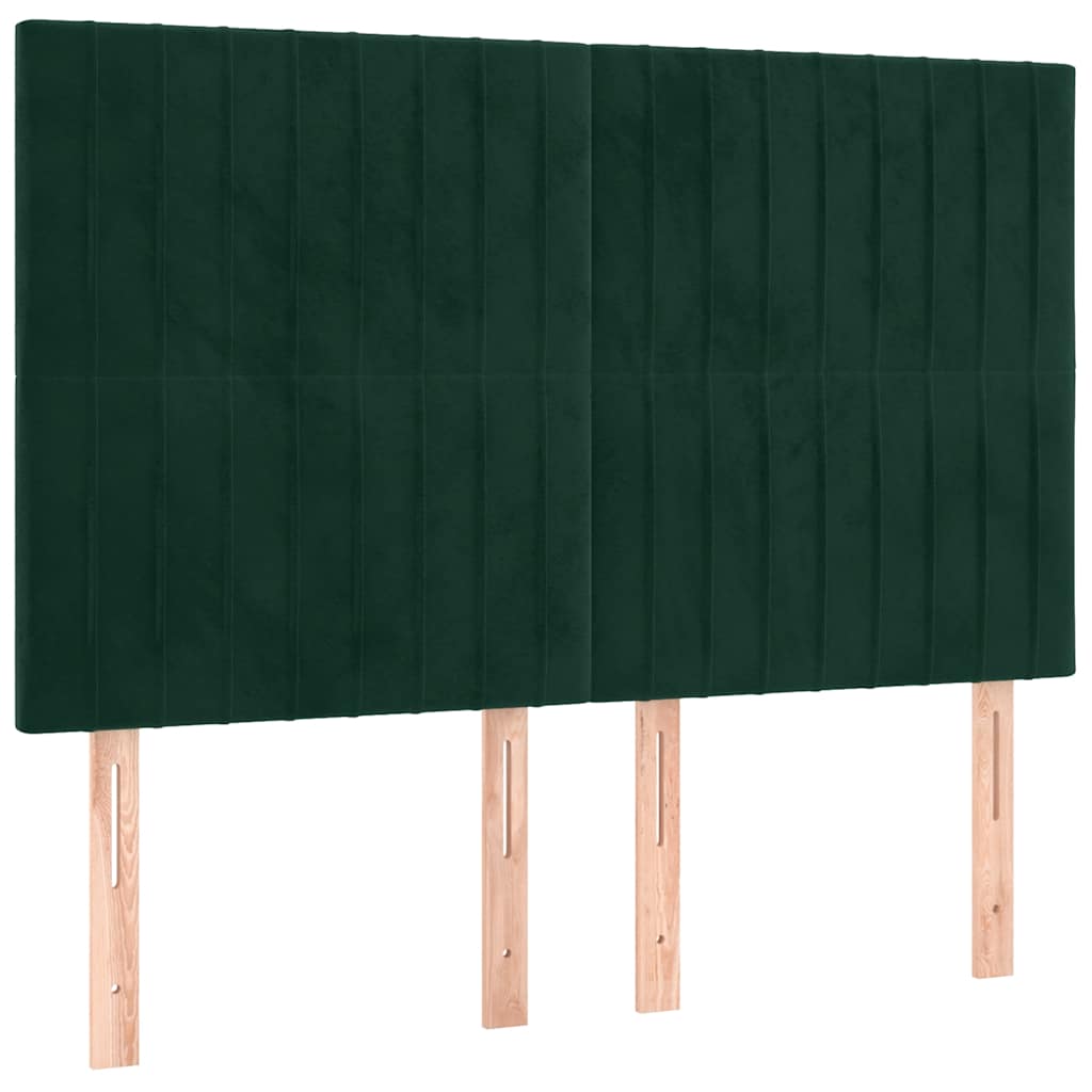 kontinentalseng med LED-lys 140x200 cm fløjl mørkegrøn