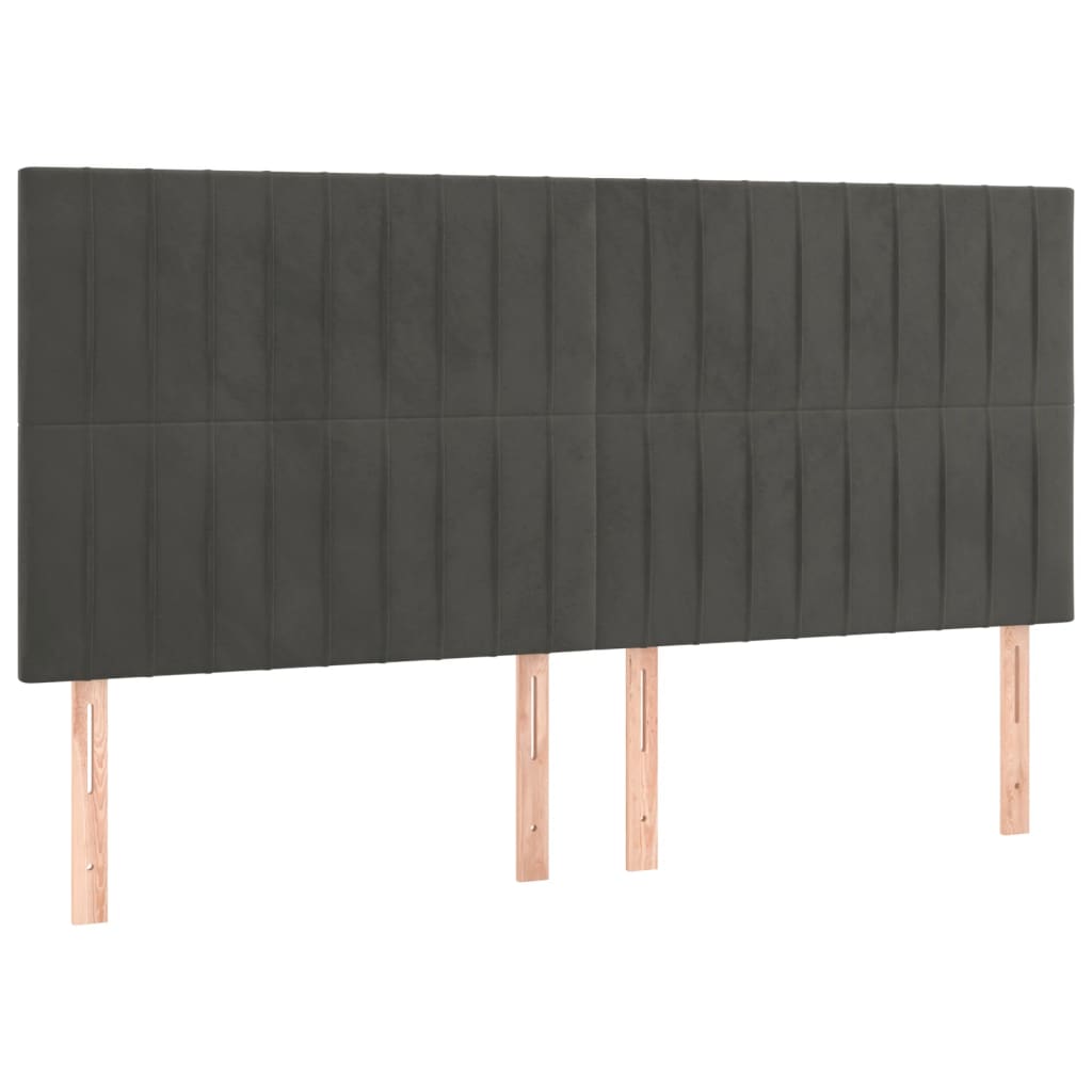 kontinentalseng med LED-lys 160x200 cm fløjl mørkegrå