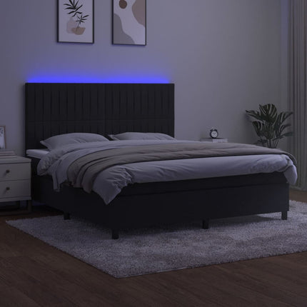kontinentalseng med LED-lys 160x200 cm fløjl sort