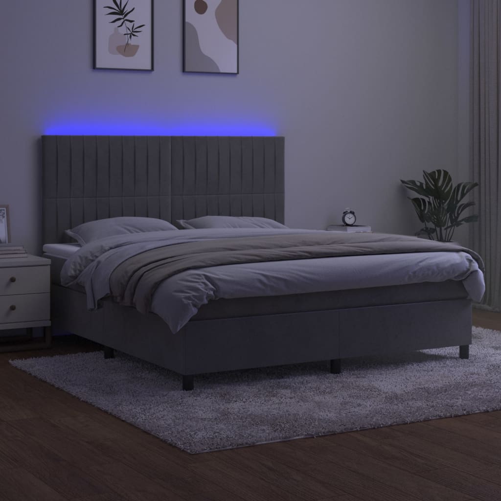 kontinentalseng med LED-lys 180x200 cm fløjl lysegrå