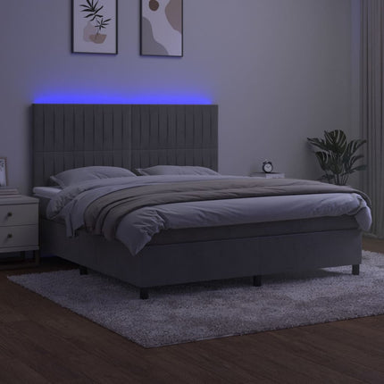 kontinentalseng med LED-lys 180x200 cm fløjl lysegrå