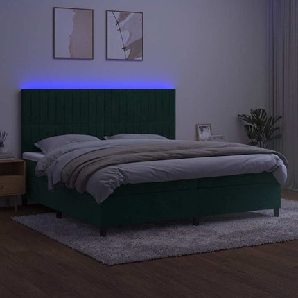 kontinentalseng med LED-lys 200x200 cm fløjl mørkegrøn